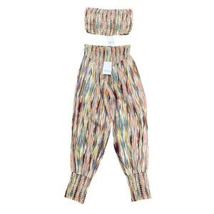 Misa Los Angeles Multicolor Smocked Crop Top & Pants Set Size XS